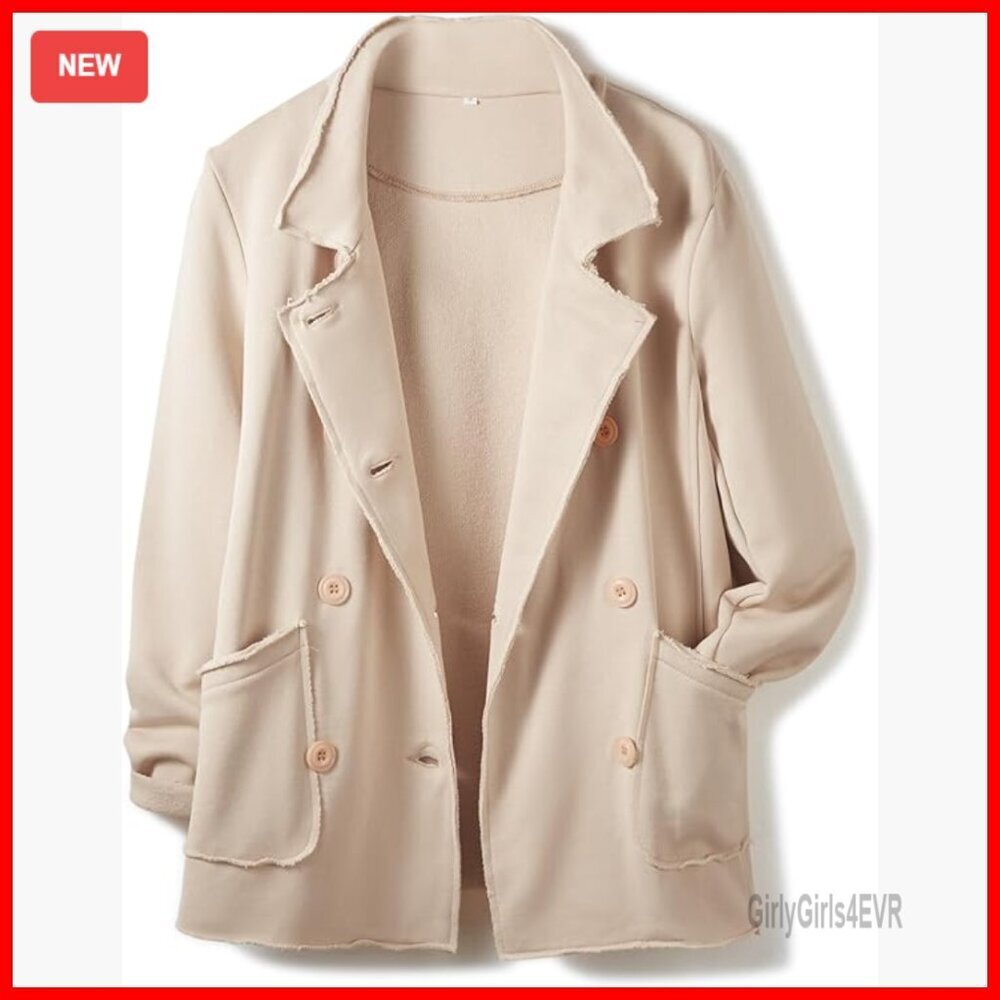 Double Breasted Pea Coat Blazer Fleece Jacket Women's Fall Winter Essential